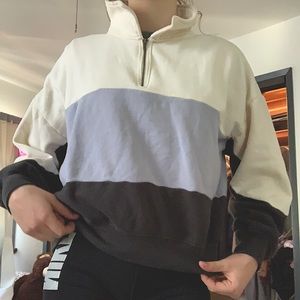 Color Block Half Zip Up Hoodie🤍💙🖤